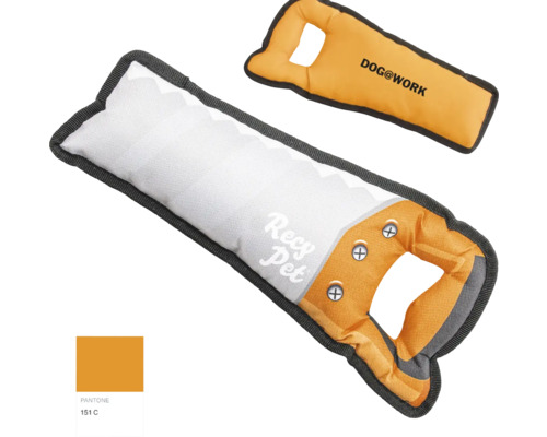 Deux jouets pour chiens en forme de scie à main et d''os