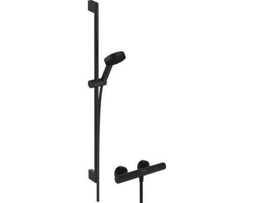 Robinet de douche avec thermostat hansgrohe PULSIFY SELECT S 105 3JET RELAXATION ECOSMART noir mat y compris ensemble de barre de douche 90 cm 24271670