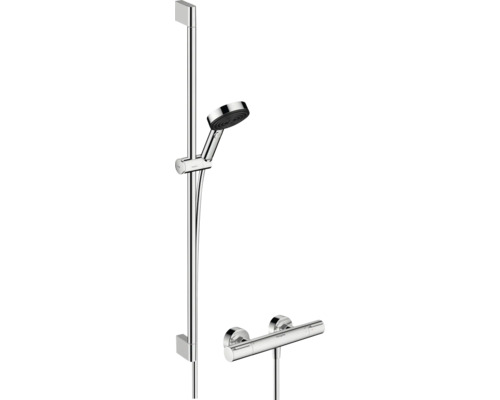 Robinet de douche avec thermostat hansgrohe PULSIFY SELECT S 105 3JET RELAXATION ECOSMART chrome y compris ensemble de barre de douche 90 cm 24271000