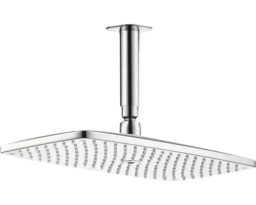Set de pommeau de douche hansgrohe Raindance E 360 1jet EcoSmart carré 190 x 360 mm avec raccordement de plafond chrome 26604000