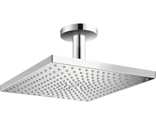 Set de pommeau de douche hansgrohe Raindance E 300 1jet EcoSmart carré 400 x 400 mm avec raccordement de plafond chrome 26251000