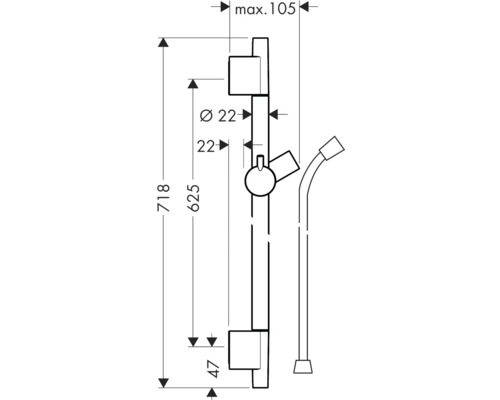 Dessin technique d''une barre de douche avec dimensions