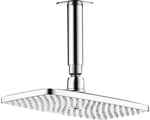 Set de pommeau de douche hansgrohe Raindance E carré 151 x 250 mm avec raccordement de plafond chrome 27380000