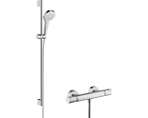 hansgrohe Duscharmatur mit Thermostat CROMA SELECT S VARIO weiß chrom inkl. Brausestangenset 90 cm 27014400