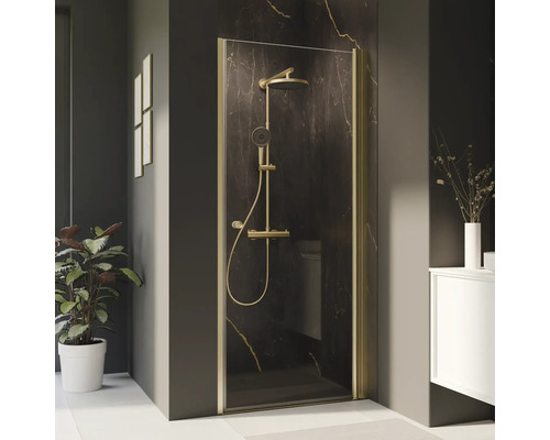 Porte de douche dans une niche avec porte pivotante BREUER Elana 2.0 ronde 100 cm profilé gold verre transparent tirant droite Porte de douche dans une niche avec porte pivotante BREUER Elana 2.0 ronde 100 cm profilé gold verre transparent tirant droite