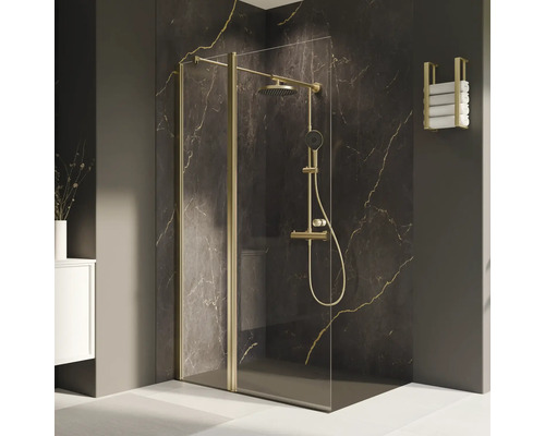 Douche à l'italienne BREUER Elana 2.0 ronde 140 cm profilé gold verre transparent butée de paroi latérale à gauche Douche à l'italienne BREUER Elana 2.0 ronde 140 cm profilé gold verre transparent butée de paroi latérale à gauche