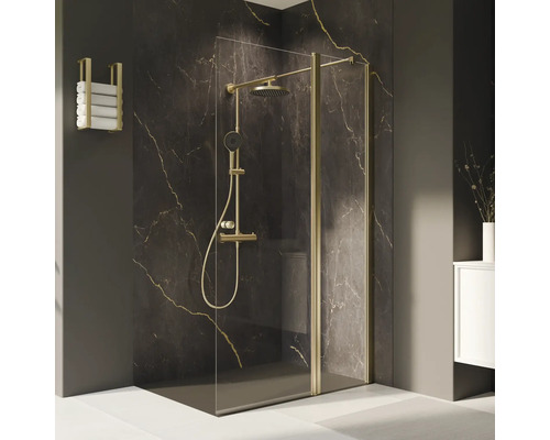 Douche à l'italienne BREUER Elana 2.0 ronde 160 cm profilé gold verre transparent butée de paroi latérale à droite Douche à l'italienne BREUER Elana 2.0 ronde 160 cm profilé gold verre transparent butée de paroi latérale à droite