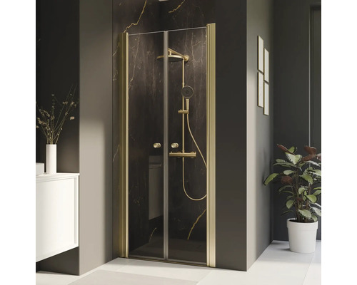 Porte de douche dans une niche avec porte battante BREUER Elana 2.0 ronde 90 cm profilé gold verre transparent réversible Porte de douche dans une niche avec porte battante BREUER Elana 2.0 ronde 90 cm profilé gold verre transparent réversible