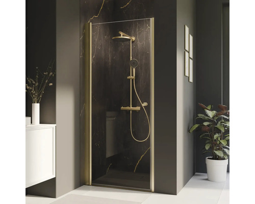 Porte de douche dans une niche avec porte pivotante BREUER Elana 2.0 ronde 90 cm profilé gold verre transparent tirant gauche Porte de douche dans une niche avec porte pivotante BREUER Elana 2.0 ronde 90 cm profilé gold verre transparent tirant gauche