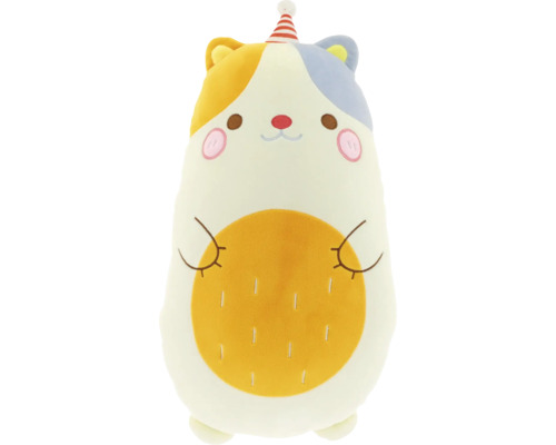 Dekokissen Katze mit Hut creme gelb 25x15 cm Katzenförmiges Kissen mit Partyhut