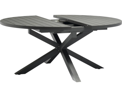 Table de jardin ronde extensible avec plateau en aluminium et piètement en forme de X