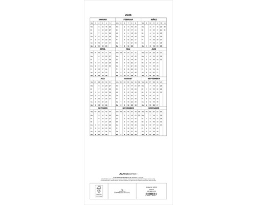 Kalender mit Monatsübersicht für das Jahr 2026