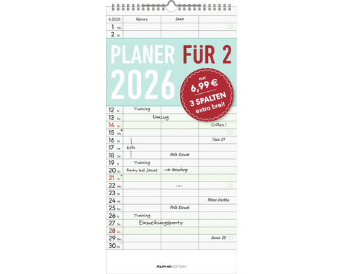 Familienplaner Planer für zwei 2026 22x45 cm Wandkalender Planer für Zwei 2026