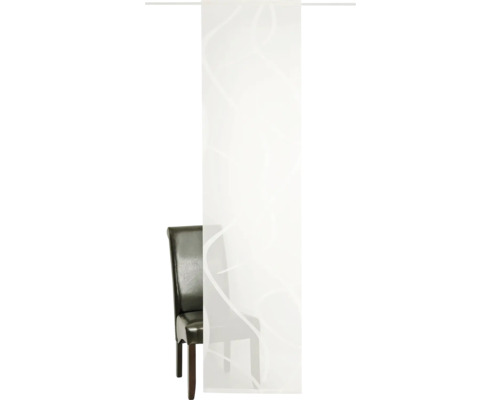 Schiebegardine nach Maß Vegas wollweiß 60 cm breit Gardine mit Muster und Stuhl