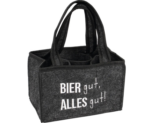 Flaschentasche aus Filz mit sechs Fächern und dem Aufdruck ''Bier gut, alles gut!''