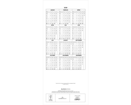 Kalender mit Monatsübersicht für das Jahr 2026