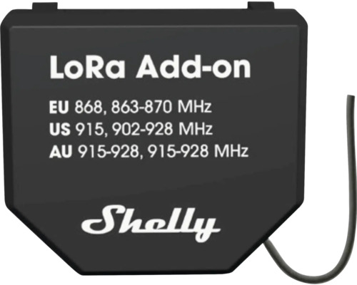 Shelly Logo LoRa Add-on mit Frequenzangaben für EU, USA und Australien