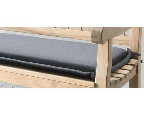 Gartenbank aus Holz mit grauer Auflage