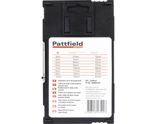 Pattfield Coffret de forets à bois 8 pièces manche rond
