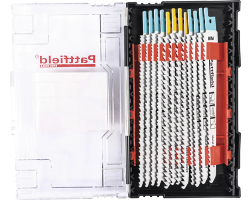 Lames de scie sauteuse dans une boîte en plastique ouverte