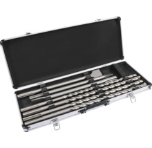 Jeu de burins et de forets pour marteau perforateur dans une mallette en aluminium