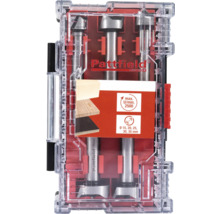 Pattfield Forstnerbohrer Set in transparenter Box mit Größenangaben.
