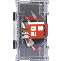 Rattfield Logo im Set mit Kegelbohrern aus Hochleistungs-Schnellarbeitsstahl in transparenter Box