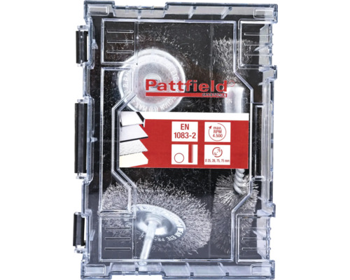 Jeu de brosses métalliques Pattfield dans un coffret de rangement transparent
