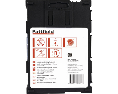 Pattfield Jeu de brosses métalliques 4 pièces manche ronde emballage