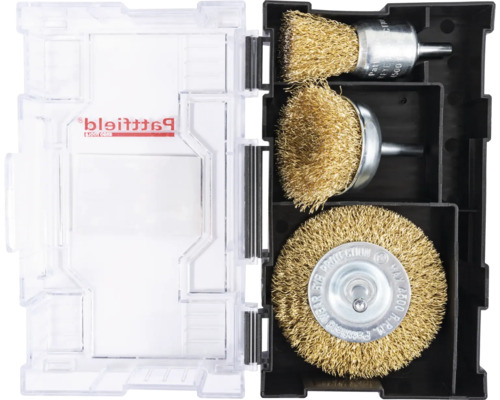 Jeu de brosses métalliques dans une boîte en plastique