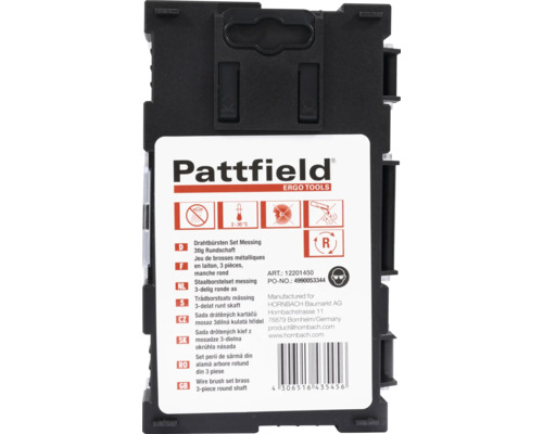 Pattfield Jeu de brosses métalliques en laiton 3 pièces manche rond emballage