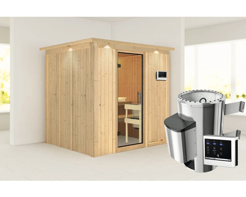 Sauna avec poêle de sauna et commande