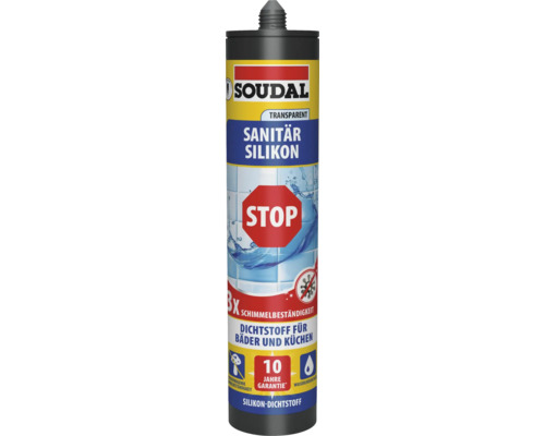 Mastic silicone sanitaire Soudal, transparent, pour salles de bains et cuisines