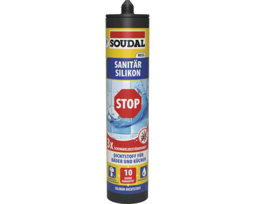 Mastic silicone sanitaire Soudal pour salles de bains et cuisines