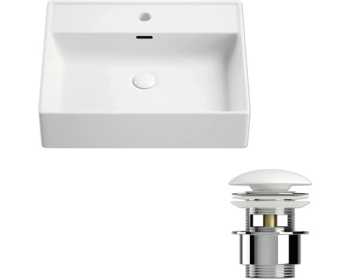 Vasque à poser en céramique avec garniture de vidange