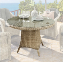 Gartentisch mit Glasplatte und Rattanoptik für den Aussenbereich