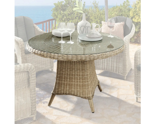Gartentisch mit Glasplatte und Rattanoptik für den Aussenbereich