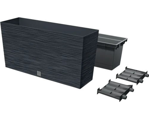Jardinière Furu M plastique 77 x 23,5 x 40,6 cm anthracite avec bac d’arrosage Jardinière rectangulaire avec insert et arrosage
