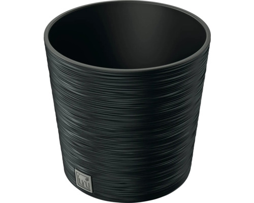 Blumentopf Furu Round Kunststoff Ø 25 cm H 24,7 cm anthrazit mit Pflanzeinsatz Schwarzer Pflanztopf mit horizontalem Linienmuster