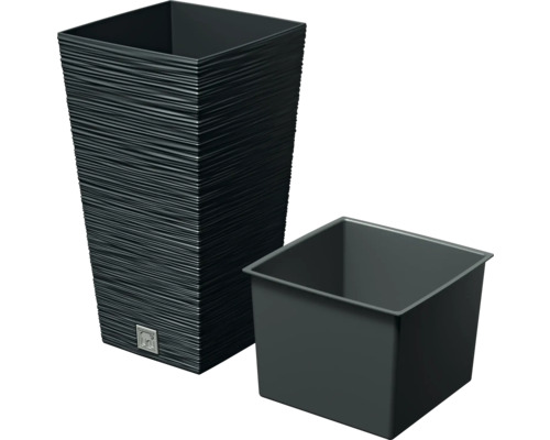 Blumentopf Furu SQUARE Kunststoff 29,5 x 29,5 x 55 cm anthrazit mit Pflanzeinsatz Hoher, strukturierter Pflanztopf mit herausnehmbarem Einsatz