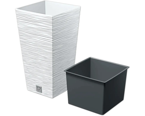 Blumentopf Furu SQUARE Kunststoff 29,5 x 29,5 x 55 cm weiß mit Pflanzeinsatz Hoher, schmaler Pflanzkübel mit Einsatz