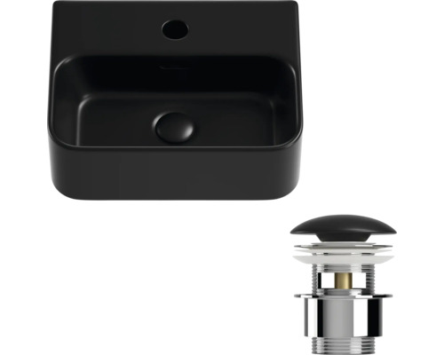 Vasque à poser noire en céramique avec garniture de vidange