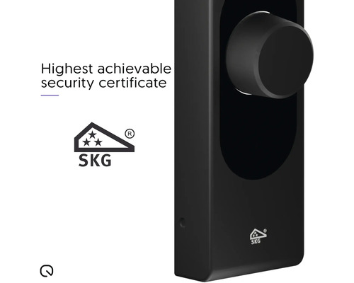 Label SKG pour le plus haut niveau de sécurité sur une serrure de porte noire