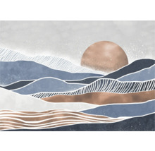 Abstrakte Darstellung einer Berglandschaft mit Sonne