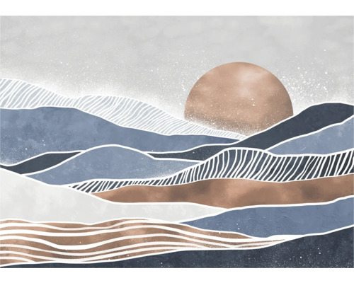 Fototapete Vlies FLX7-010 Shades of Greece 7-tlg. 250 x 350 cm Abstrakte Darstellung einer Berglandschaft mit Sonne