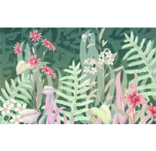 Papier peint floral avec motif de fougères et de fleurs