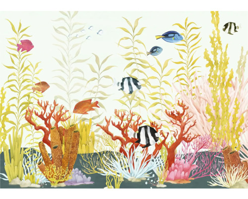 Papier peint décoratif avec motif sous-marin, comprenant des poissons, des coraux et des algues