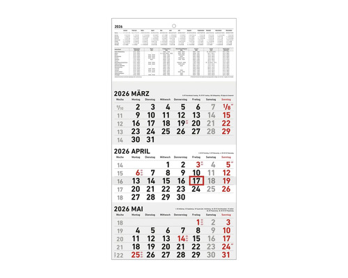 Calendrier avec aperçu mensuel mars, avril, mai 2026