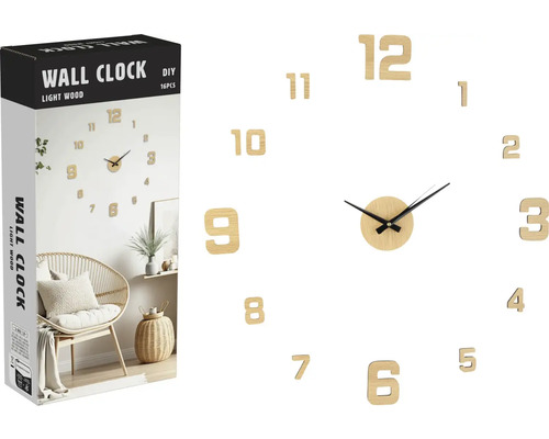 DIY Wanduhr aus hellem Holz, 16-teiliges Set