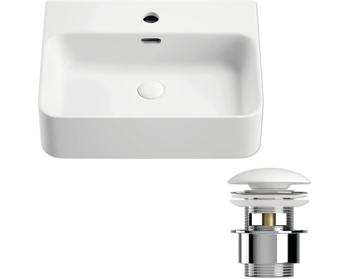 Aufsatzwaschbecken mit Überlauf und Ablaufgarnitur